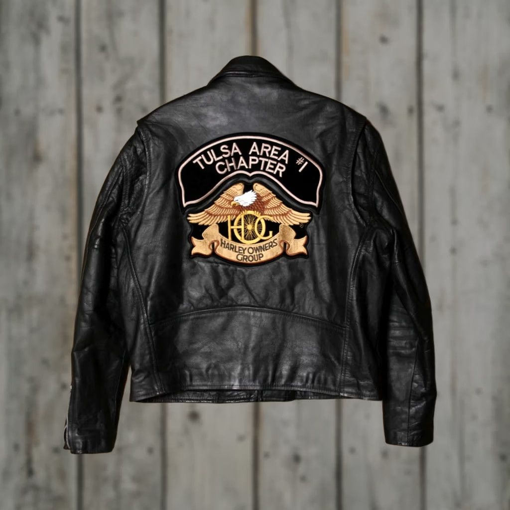 Vintage SUPERIOR Black Leather Biker Jacket Sz. 48 Tulsa HOG Harley Patch Mens Jacket Leather Zip Quilted Belted Insulated 90s Style Size US M / EU 48-50 / 2 - 1 Thumbnail