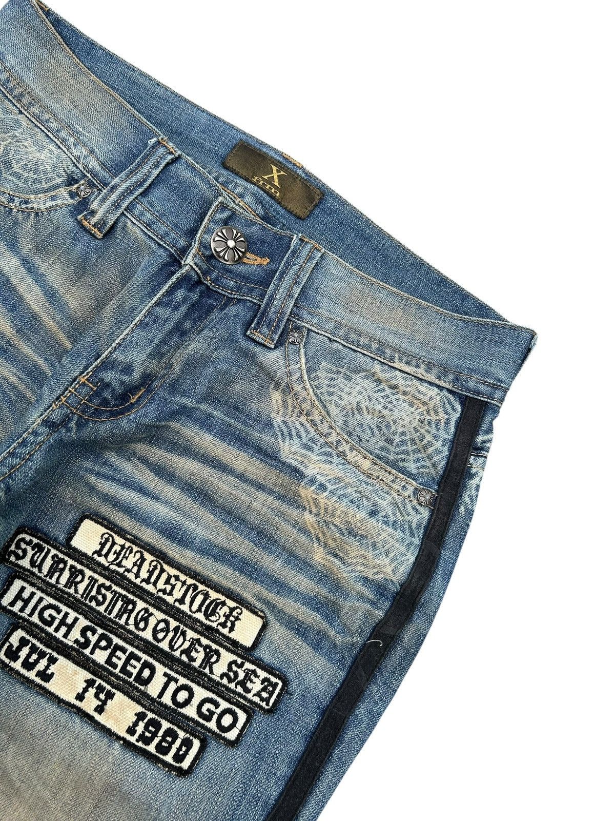 If Six Was Nine FLARE🔥 Xfrm Japanese Punk Bondage Rusty Faded Denim Jeans ☠️🎌 Size US 30 / EU 46 - 6 Thumbnail