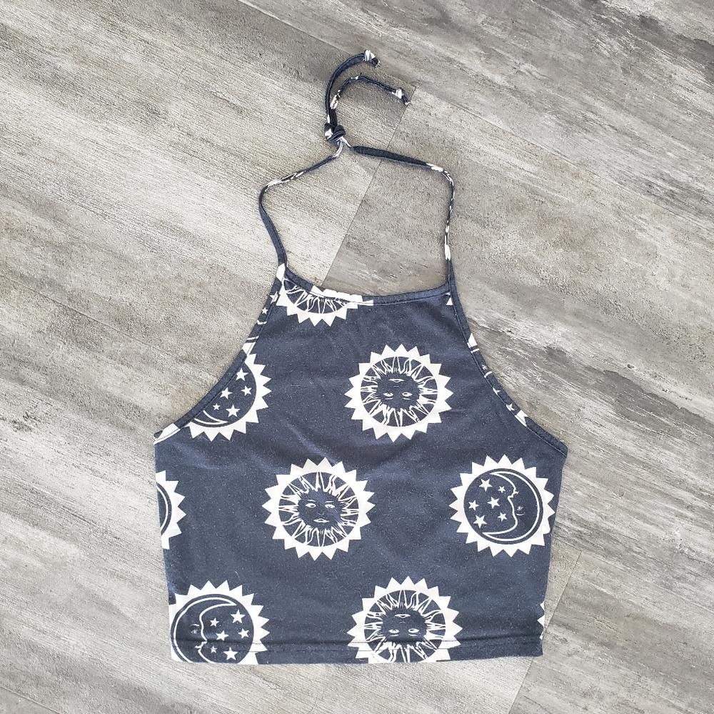 Designer Navy White Sunshine Cropped High Neck Halter Size L / US 10 / IT 46 - 1 Thumbnail