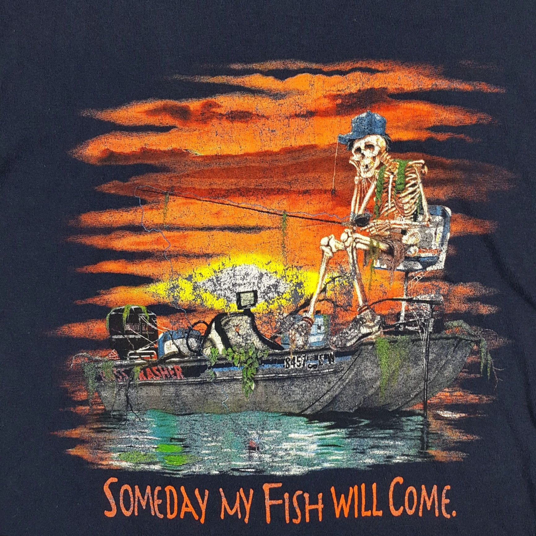 Jerzees Vintage Skeleton Fisherman Fishing Funny Fish Men's Size Small Faded T Shirt Size US S / EU 44-46 / 1 - 2 Thumbnail