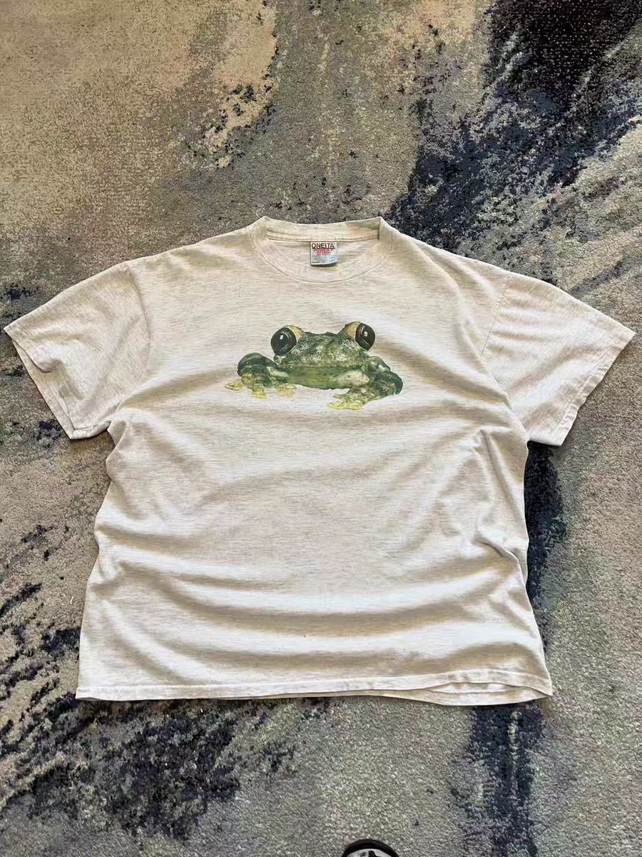Vintage Casual Grey Frog Pattern Cotton Tshirt Size US M / EU 48-50 / 2 - 1 Thumbnail