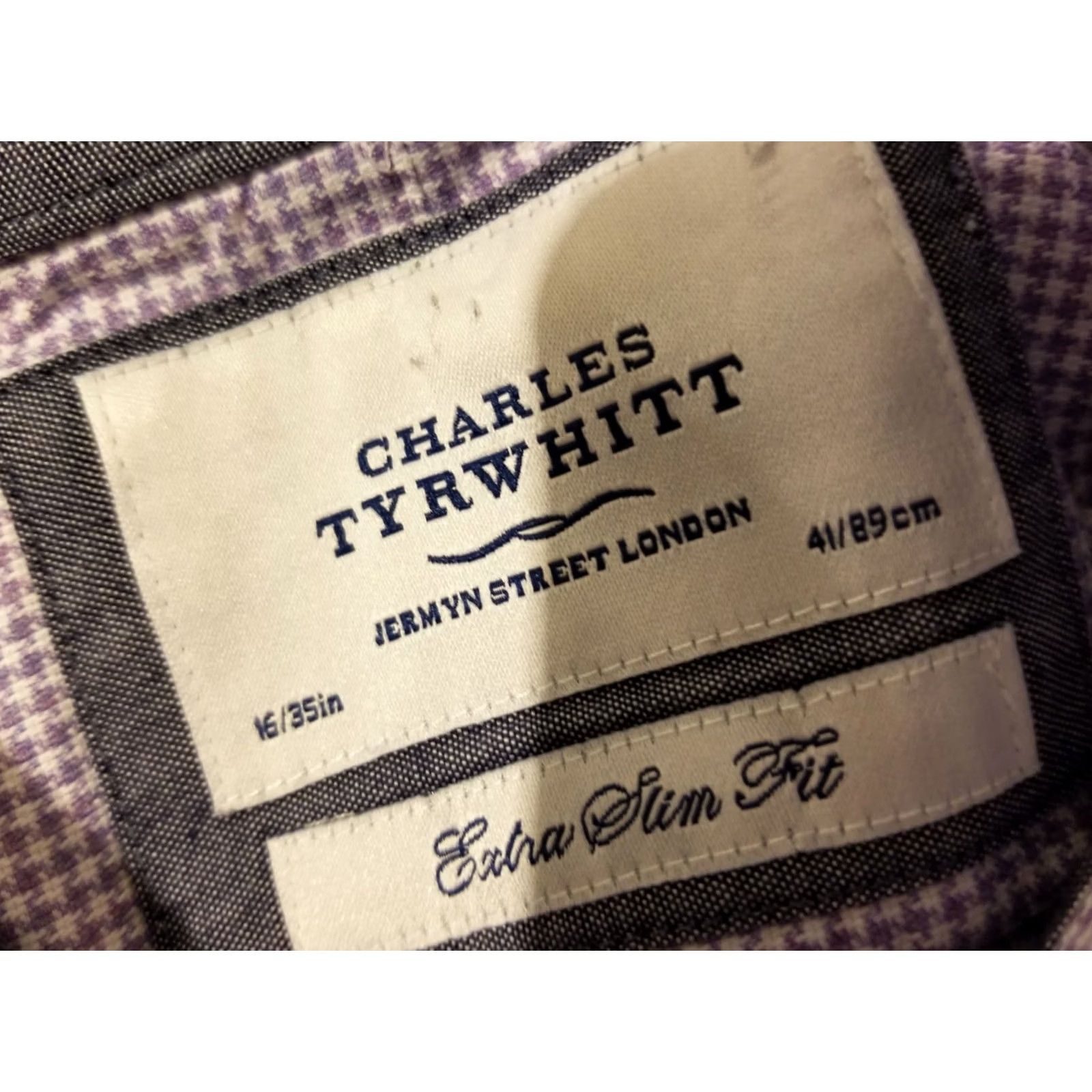 Charles Tyrwhitt Mens Charles Tyrwhitt Dress Shirt 16-35 Extra Slim Purple Button Cotton Size 42R - 4 Thumbnail