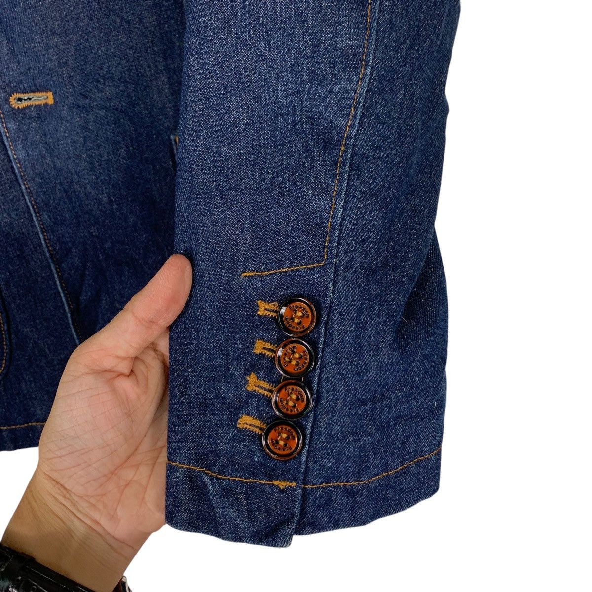 Japanese Brand OUT DOOR Work Casual Blue Denim Jacket #1297-C58 Size US XXL / EU 58 / 5 - 13 Thumbnail