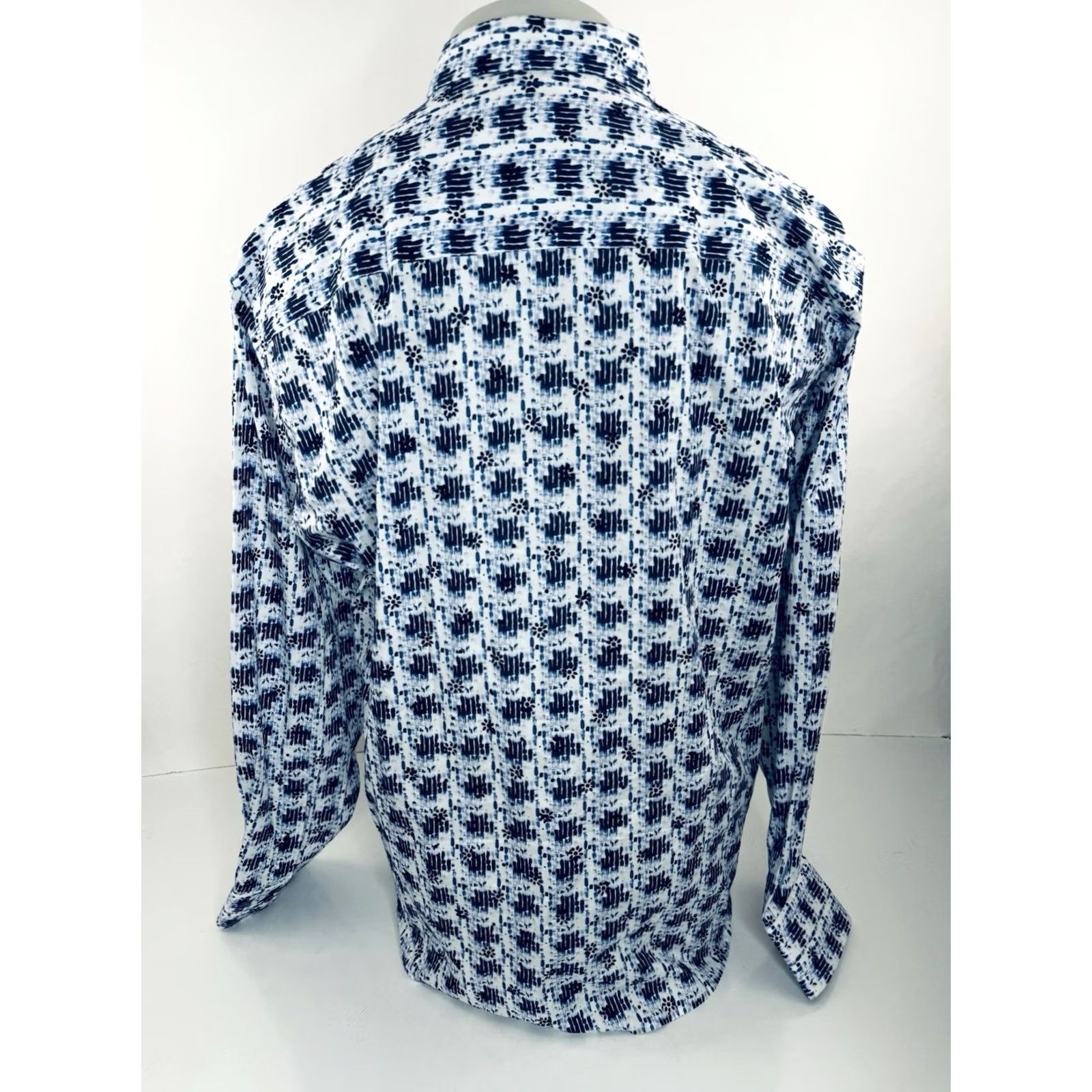 Vintage LANSKY BROS Abstract Geometric Mens XXL Shirt Long Sleeve Button-Up Blue / White 2XL Mens Size US XXL / EU 58 / 5 - 4 Thumbnail