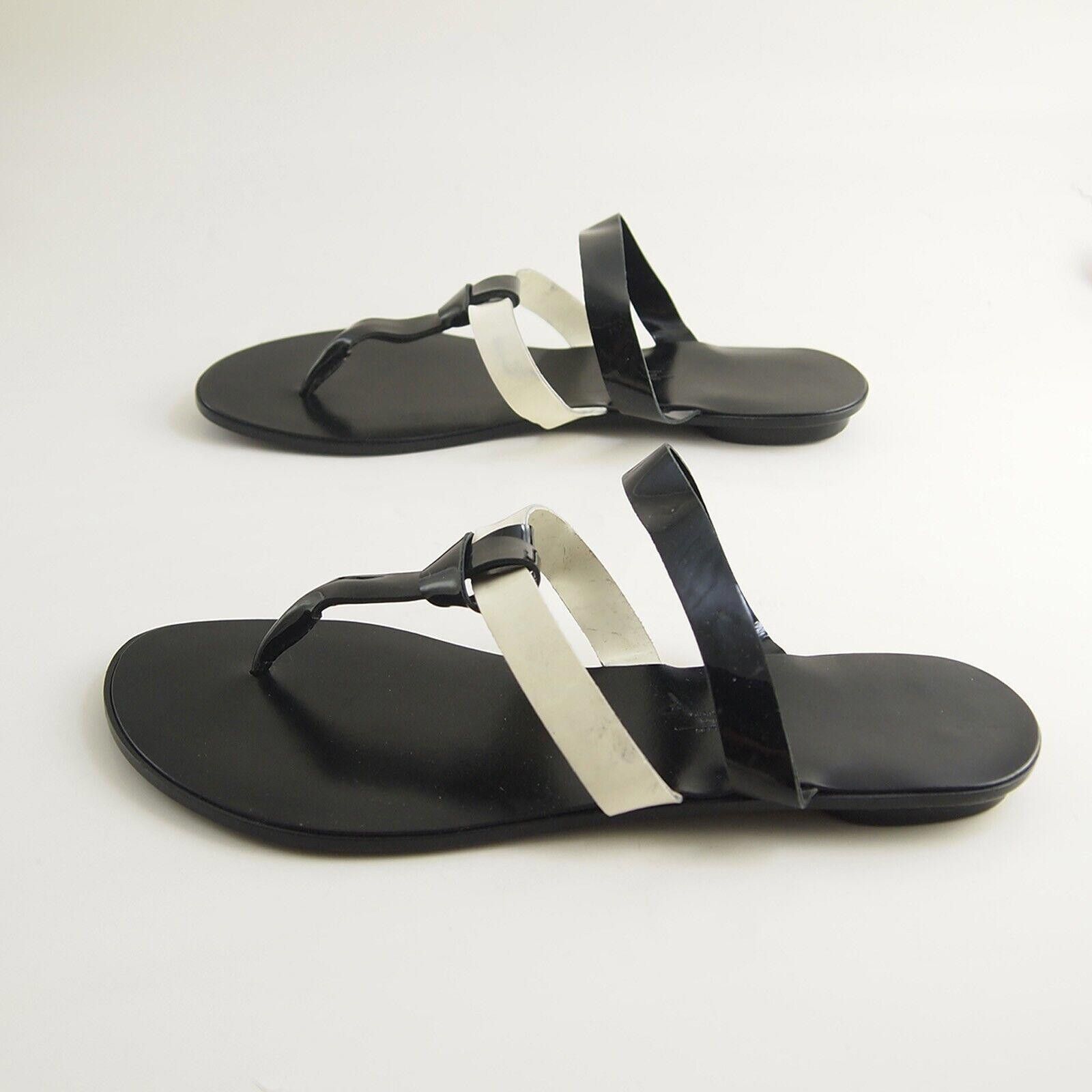 Designer Max Mara Weekend Thong Slides Black Ivory Leather US 8 EU 38 Size US 8 / IT 38 - 2 Thumbnail