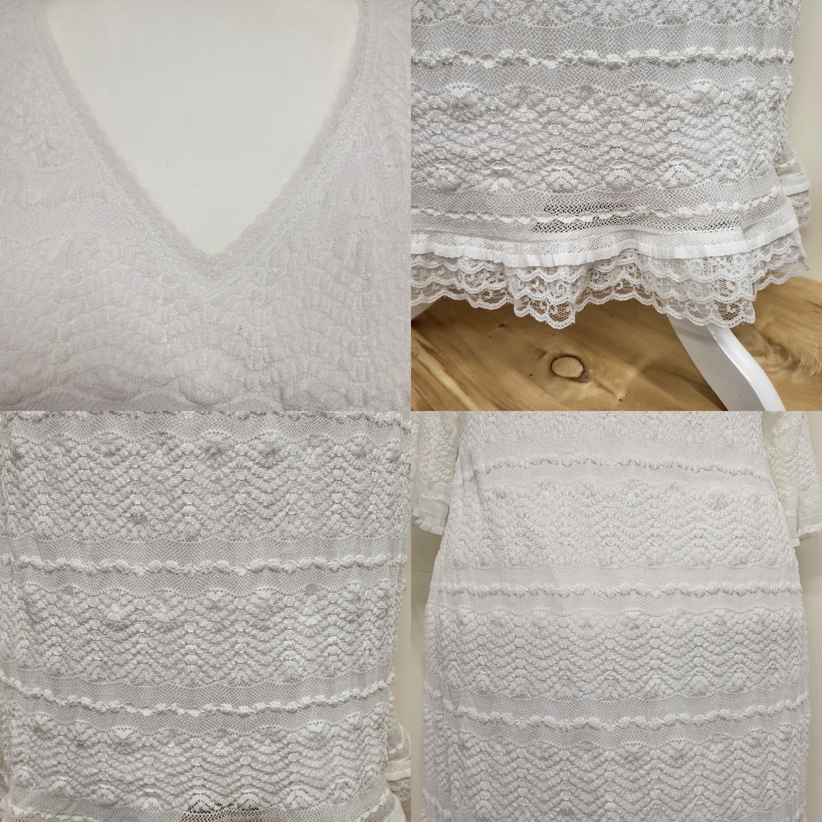 Vintage Rabbit Rabbit Rabbit White Lace Stretch Lined MIDI Dress Wedding Womens 14W Cap Sleeve V-Neck Short Sleeve Size XL / US 12-14 / IT 48-50 - 8 Thumbnail