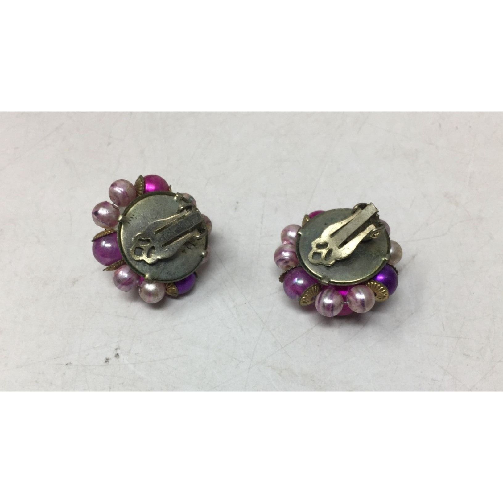 Other Women's Vintage Round Purple, Pink and Gold Tone Beaded Clus Size ONE SIZE - 3 Thumbnail