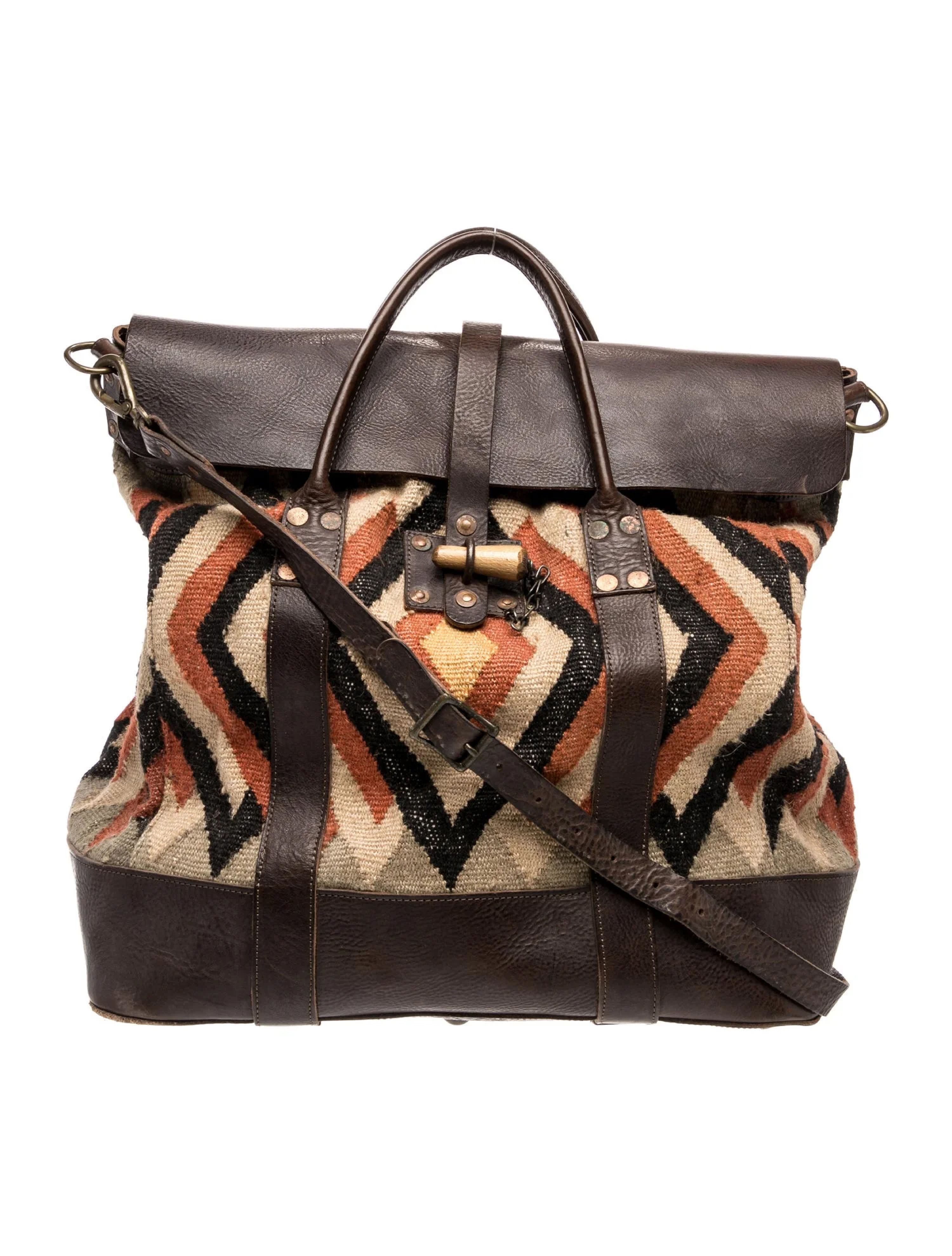 RRL Ralph Lauren RRL Double RL Navajo Blanket-Style Leather Duffel Bag Size ONE SIZE - 1 Thumbnail