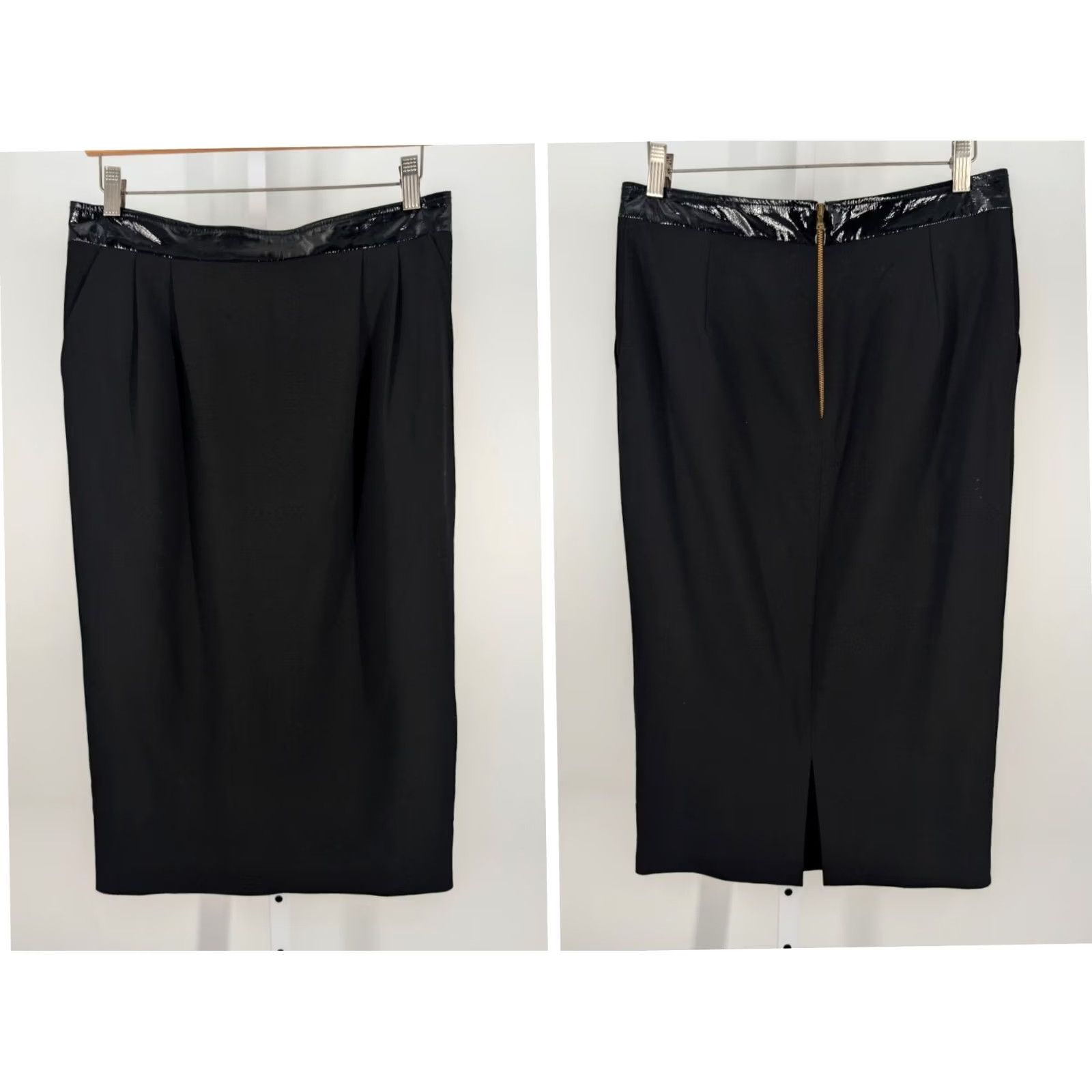 Dolce & Gabbana VINTAGE Dolce&Gabbana Skirt Women Knee Length Wool Black 46 90s Y2K Patent Gloss Trim Logo Zipper Mens? No, Womens Size 32" / US 10 / IT 46 - 2 Thumbnail