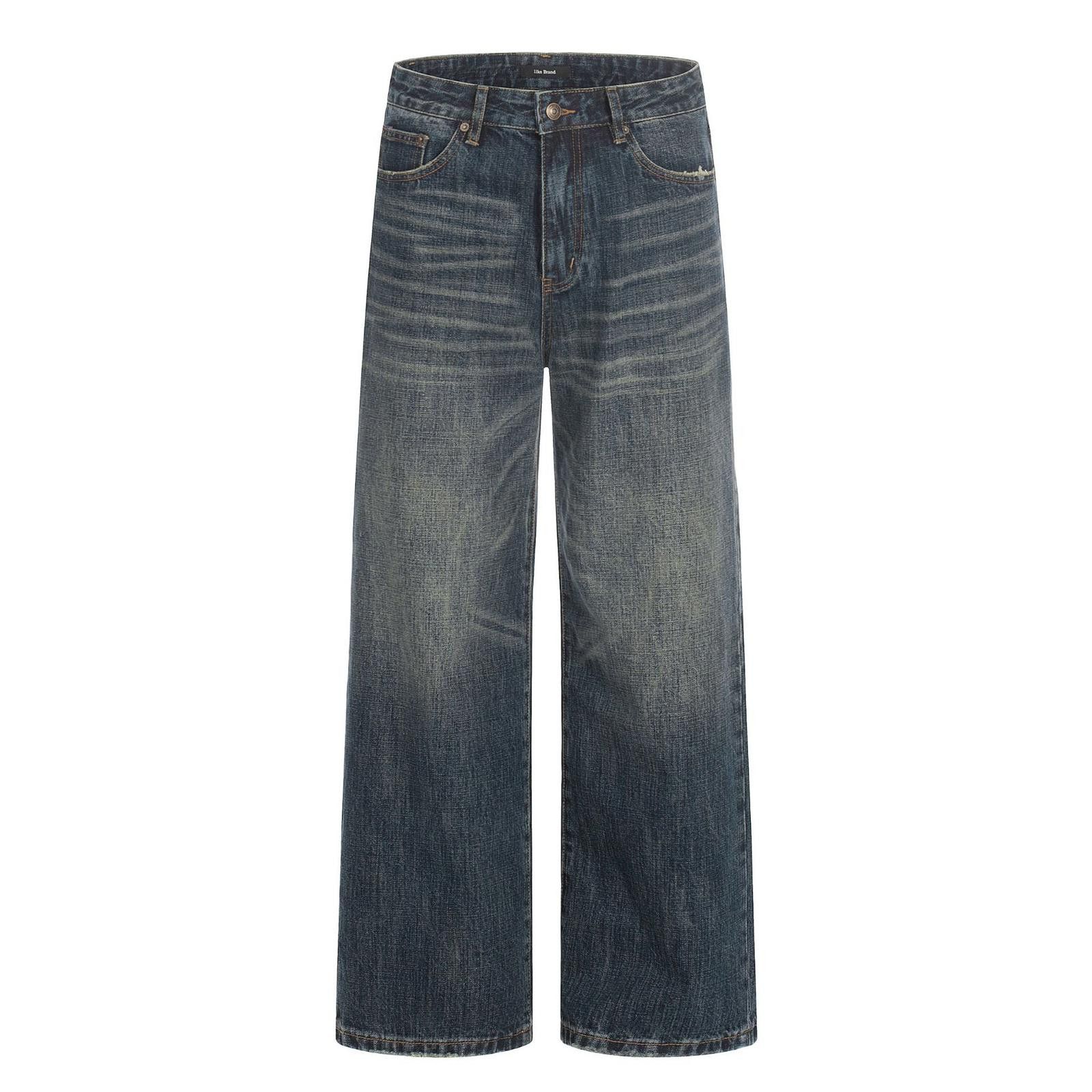 Jean Deep Blue Whisker-Wash Straight Wide-Leg Denim Jeans Size US 30 / EU 46 - 5 Thumbnail
