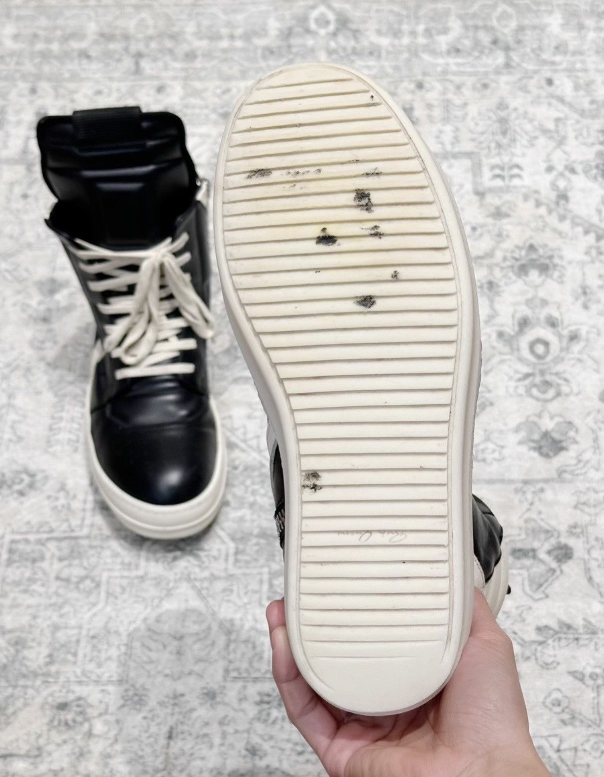 Rick Owens Rick Owens Geobasket Black & White Oreo Leather New Version Size US 8 / EU 41 - 8 Thumbnail