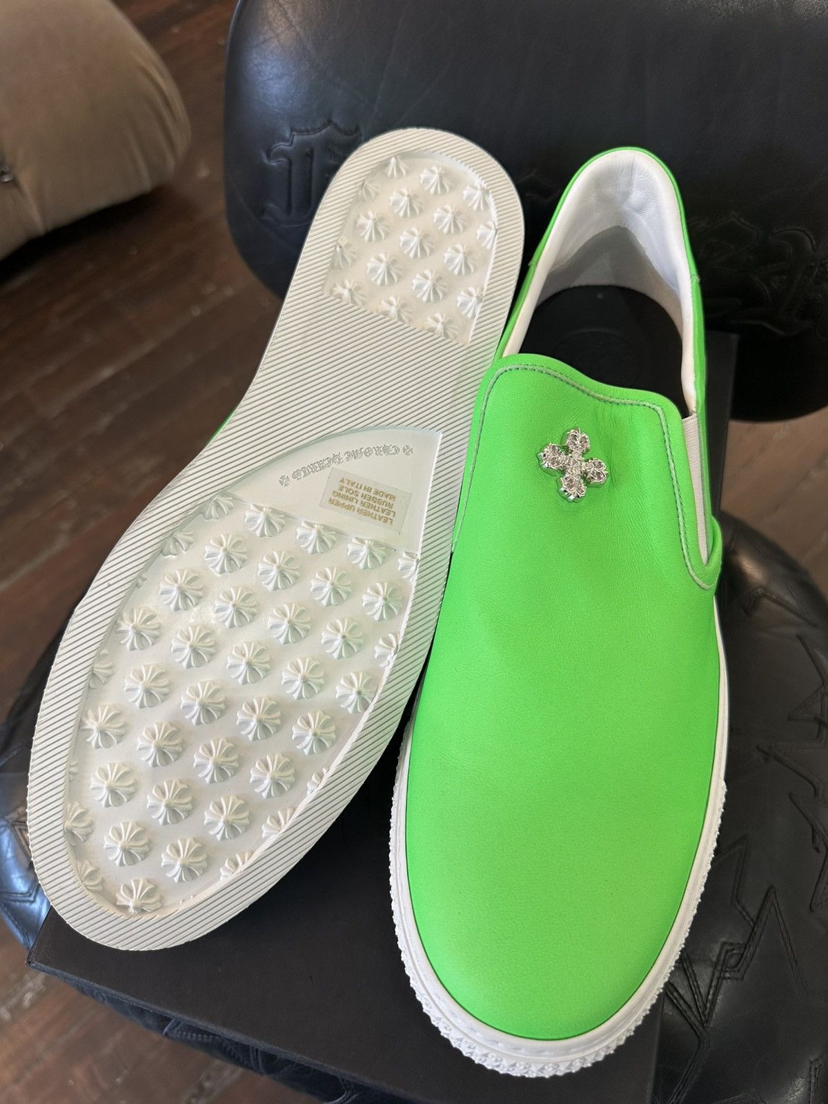 Chrome Hearts CHROME HEARTS LEATHER GREEN SLIP ONS Size US 12 / EU 45 - 5 Thumbnail