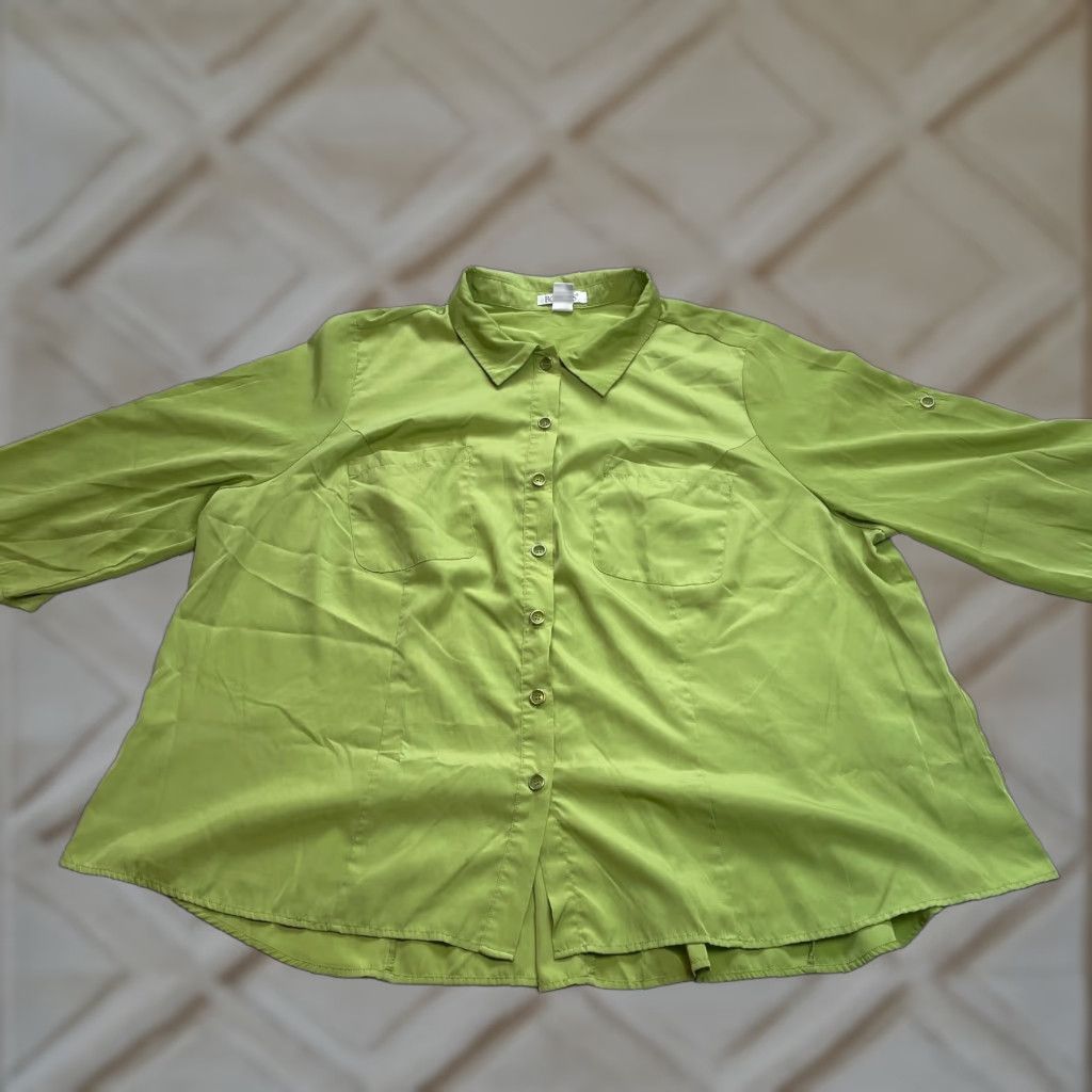 Vintage Roman's Shirt Womens Plus Size 32W Green Long Sleeve Button Up Top Size XXS / US 00 / IT 34 - 1 Thumbnail