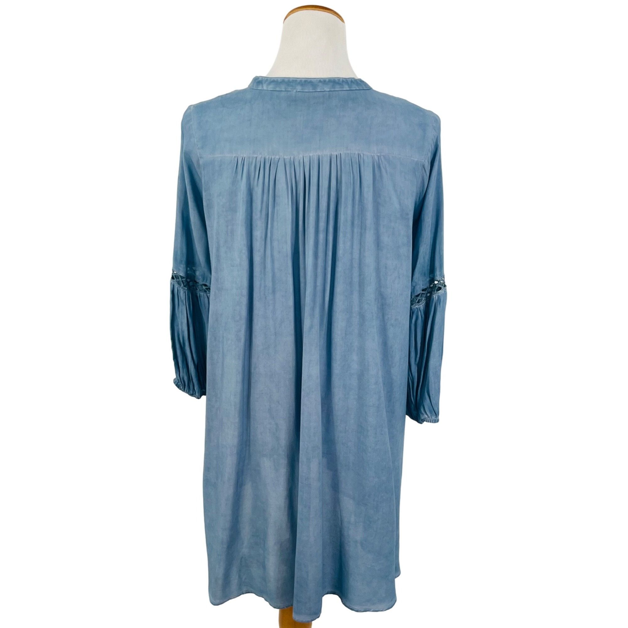 Other Dusty Blue Crochet Trim Relaxed Tunic Mini Shirt Dress | Coa Size S / US 4 / IT 40 - 8 Thumbnail
