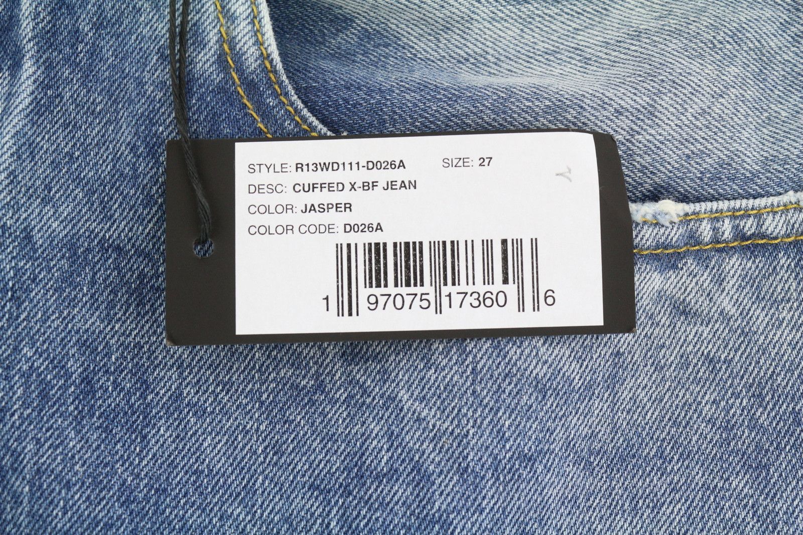 R13 CUFFED X-BF 27 Jasper Straight Faded Blue Zip PF25 86640 Size 27" / US 4 / IT 40 - 7 Thumbnail