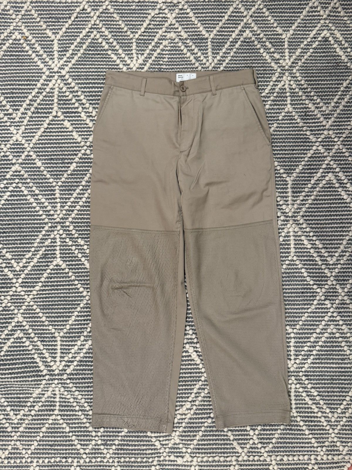 4SDESIGNS Perforated leather panel pants double knee tan beig chino Size US 32 / EU 48 - 1 Thumbnail