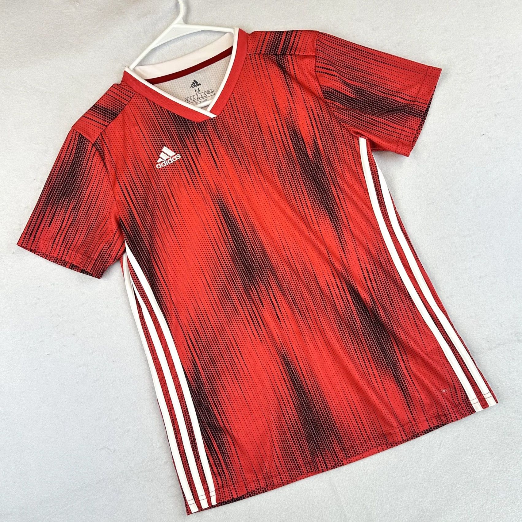 Adidas Adidas Shirt Mens M Red Climalite Three Stripes Jersey Top Short Sleeve V-Neck Pullover Soccer Jersey Size US M / EU 48-50 / 2 - 2 Thumbnail