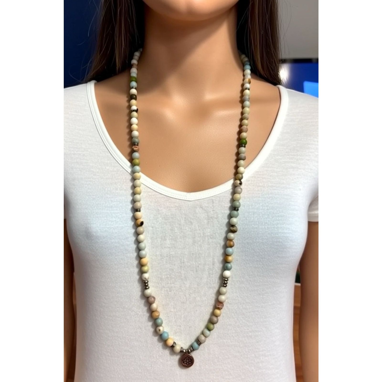 Other Vintage Elastic Amazonite Necklace 37 Inch Necklace Size ONE SIZE - 2 Thumbnail