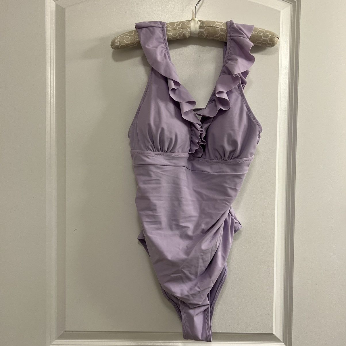 Other Unbranded Ruffle Plunge One-Piece Swimsuit Lavender Purple Size ONE SIZE - 1 Thumbnail