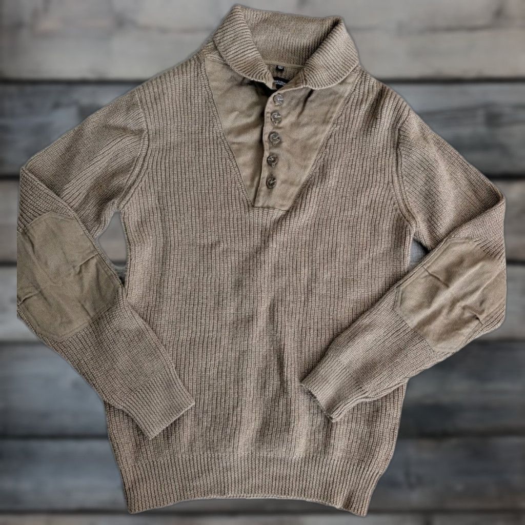 Vintage VINTAGE National Geographic Sweater Men Pullover Knit Wool Army Green Elbow Patch 1/4 Button Cowl Neck M Size US M / EU 48-50 / 2 - 1 Thumbnail