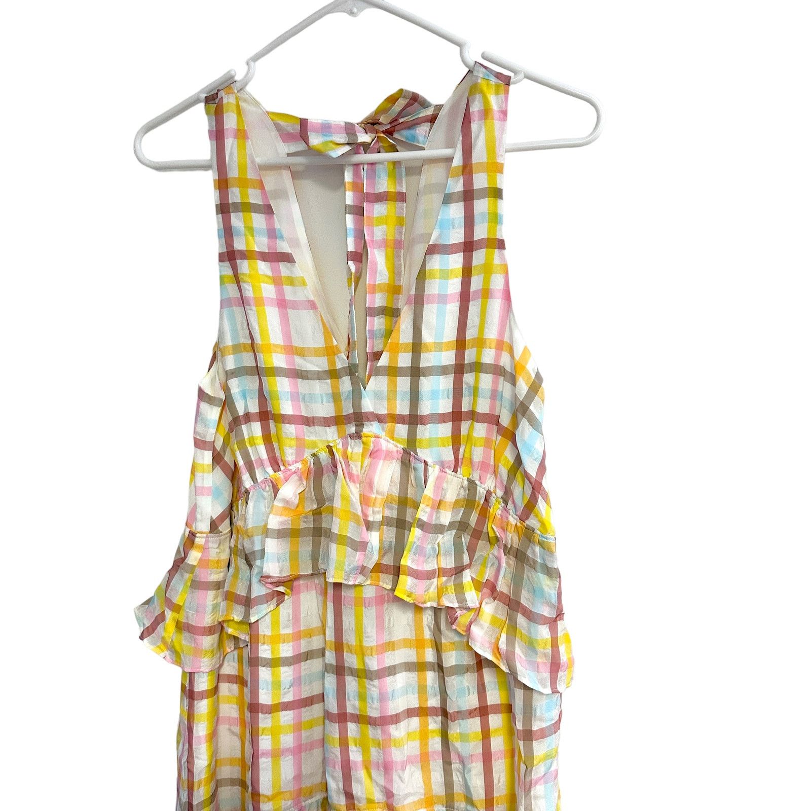 Cinq a Sept Astor Tiered Midi Dress Size 10 Plaid Pastel  NEW Cinq à Sept Astor Sleeveless Tiered Dress Pastel Plaid