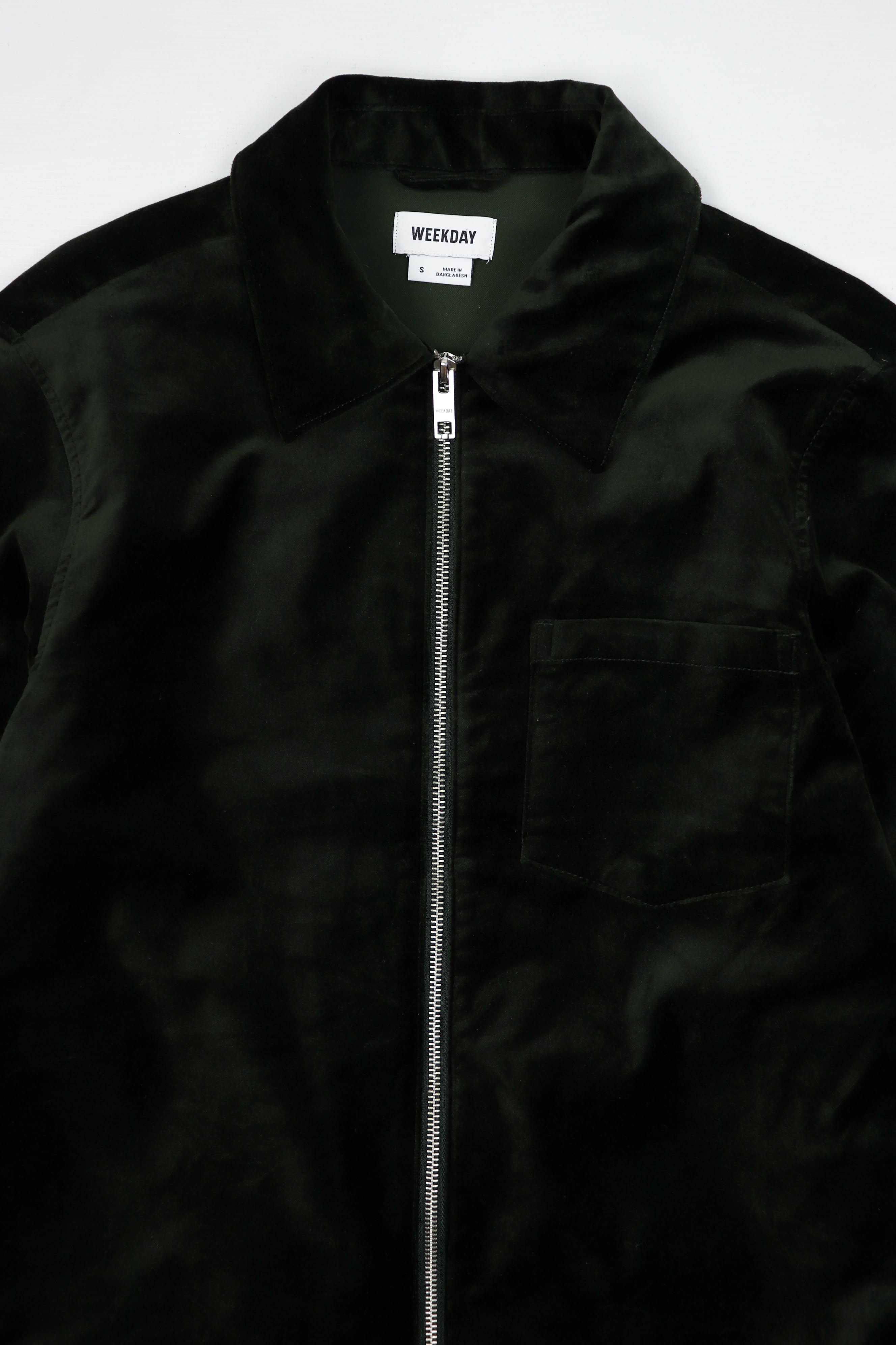 Weekday WEEKDAY Ahmed Emerald Green Velour Cropped Overshirt Jacket Size US S / EU 44-46 / 1 - 3 Thumbnail