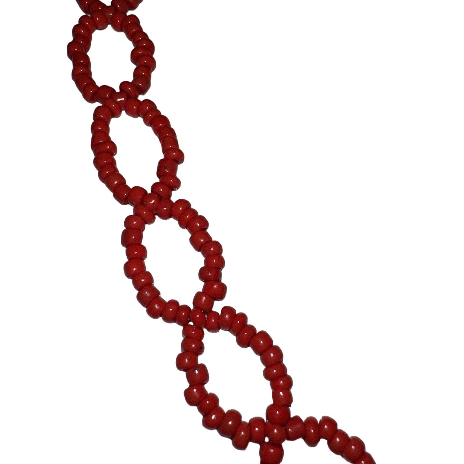 Homemade Red Infinity Figure 8 Handmade Seed Bead Necklace 14 Inch Size ONE SIZE - 7 Thumbnail