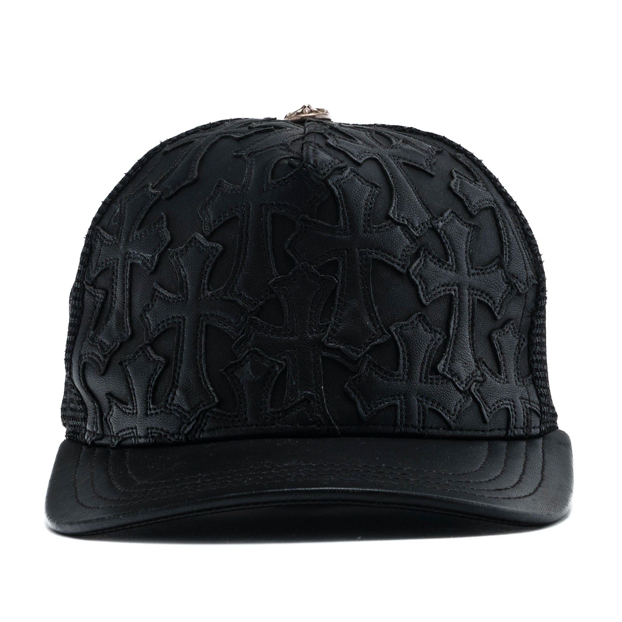 正規品■ Chrome Hearts TRUCKER CAP■BLK CHROME HEARTS Full Cemetery Cross Leather Trucker Cap Hat