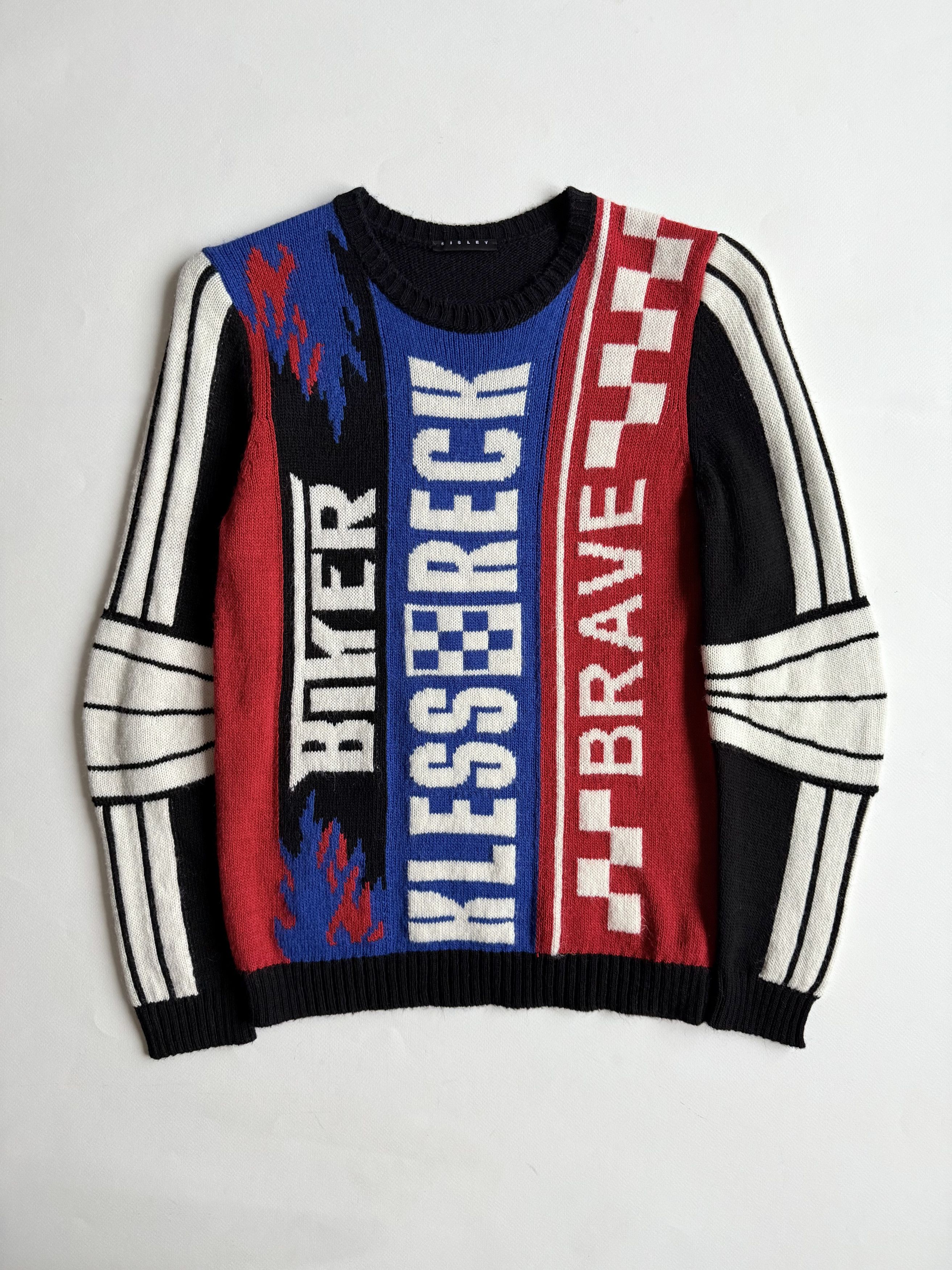 Sisley Wool Knit Racing Style y2k Sweater XS