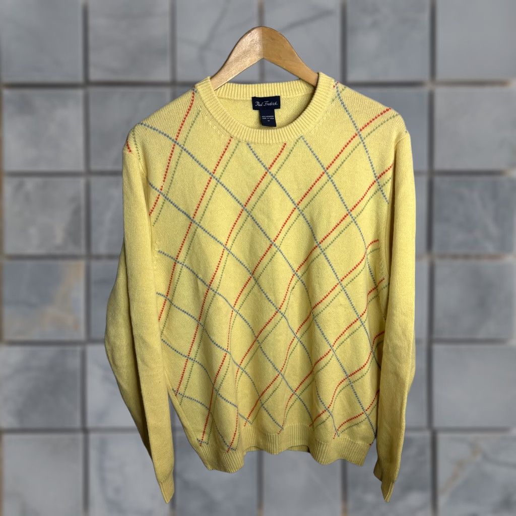 Vintage Paul Fredrick Sweater Mens M Yellow Cashmere Argyle Diamond Crewneck Knit Size US M / EU 48-50 / 2 - 1 Thumbnail