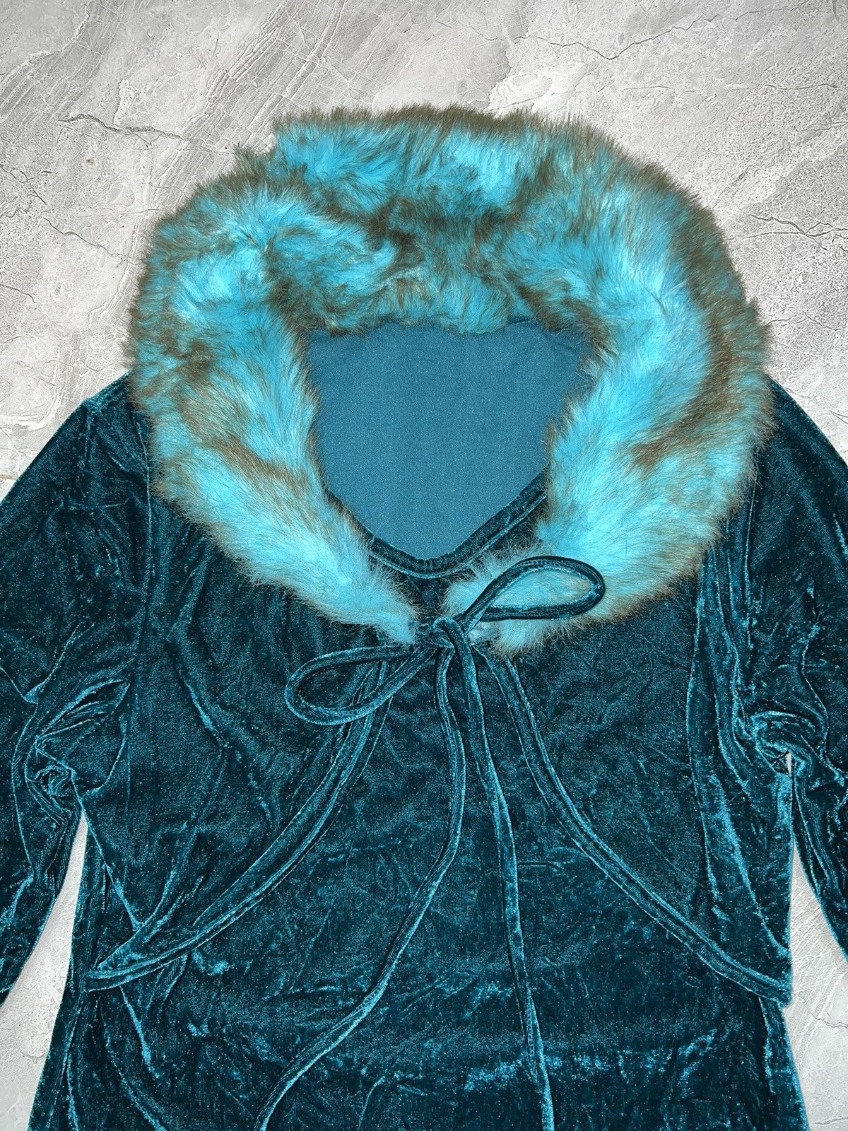 Japanese Brand Slay velvet in teal blue with fur collar 🧝🏻‍♀️🧚🏻 Size M / US 6-8 / IT 42-44 - 15 Thumbnail