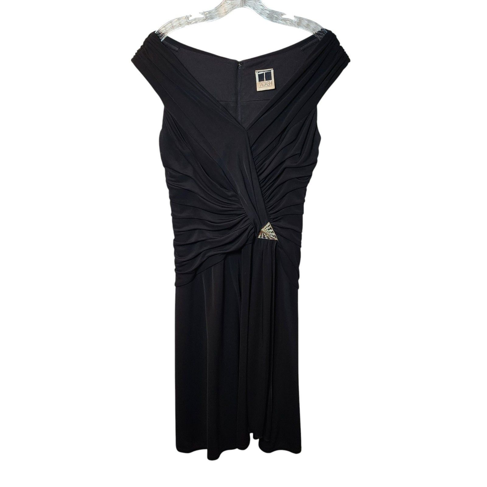 Tadashi Shoji Tadashi Dress 6 | Black Ruched | Sleeveless V-Neck | Midi C Size M / US 6-8 / IT 42-44 - 2 Thumbnail