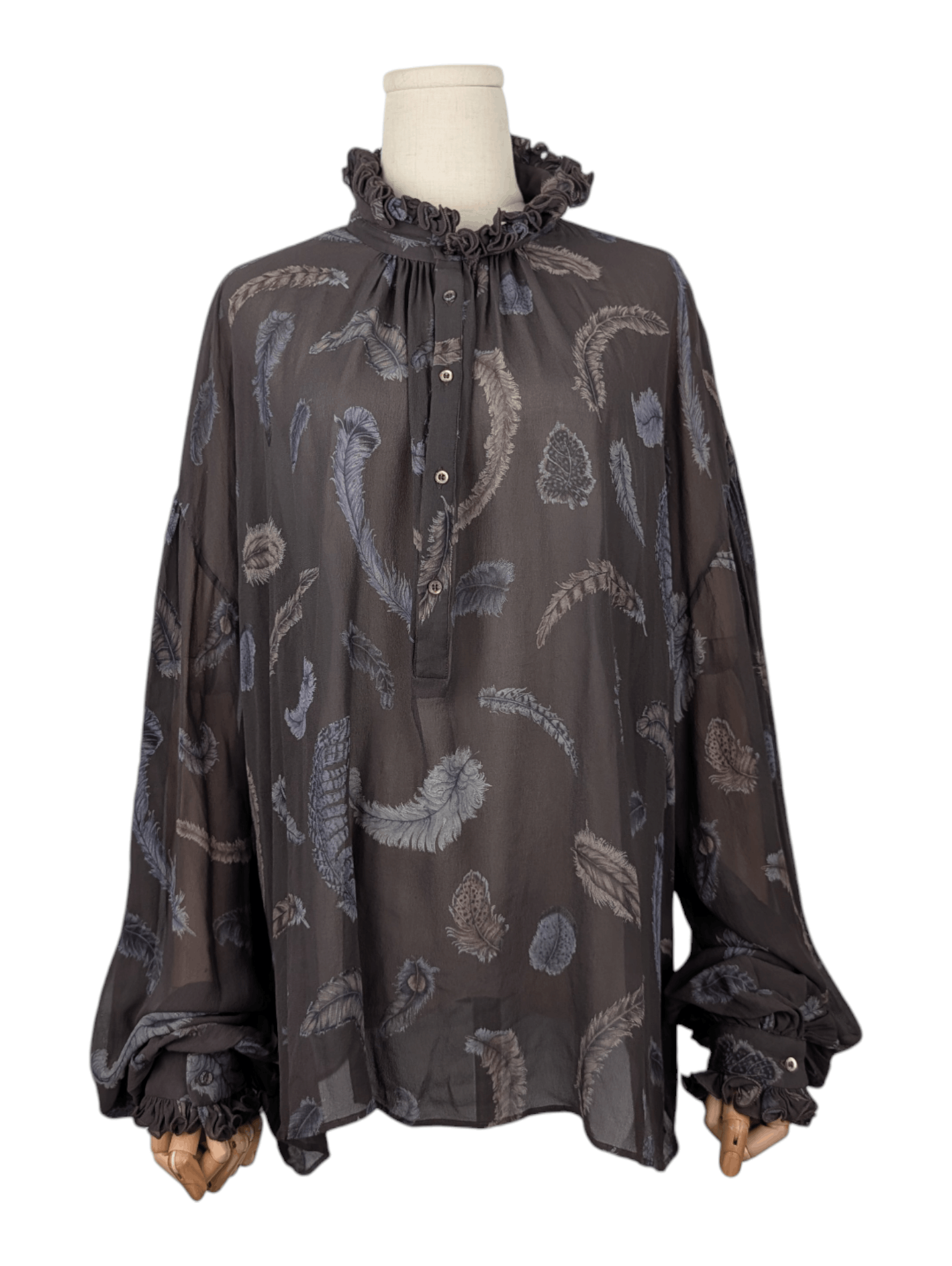 Gucci Brown Feather Pattern Long Sleeve Blouse Size S / US 4 / IT 40 - 1 Thumbnail