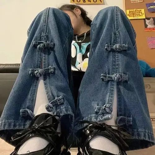 Jean Pants Korean High Waist Straight Casual Trousers Size 32" / US 10 / IT 46 - 1 Thumbnail