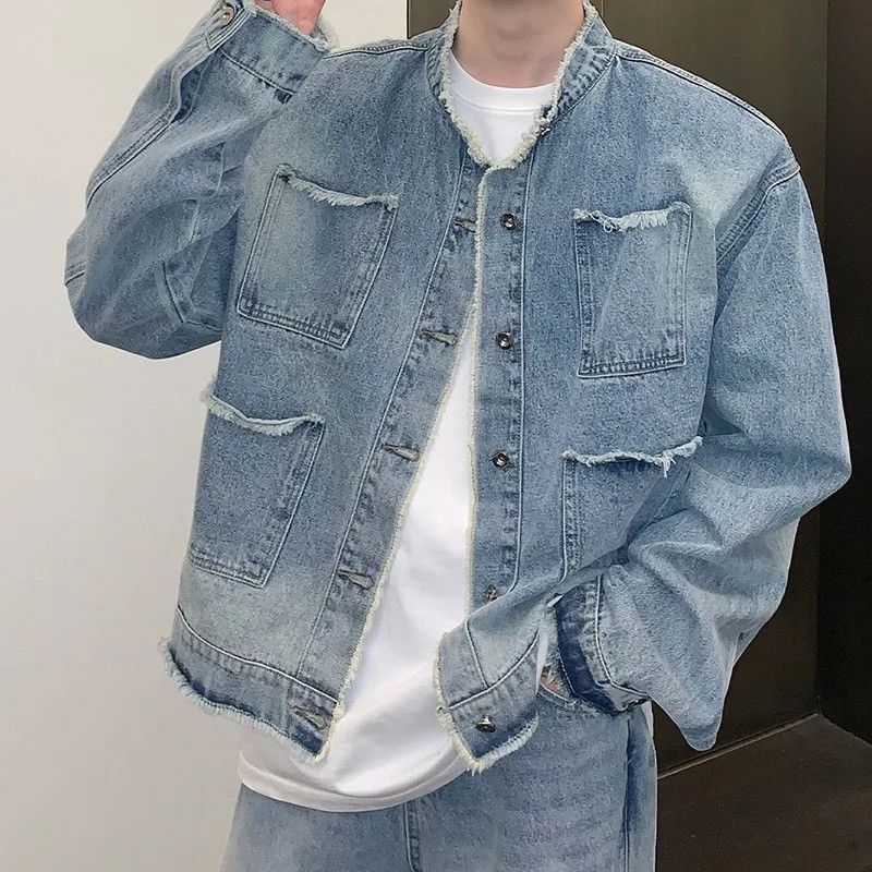 Washed Ribbed Long-Sleeve Denim Jacket main image 1