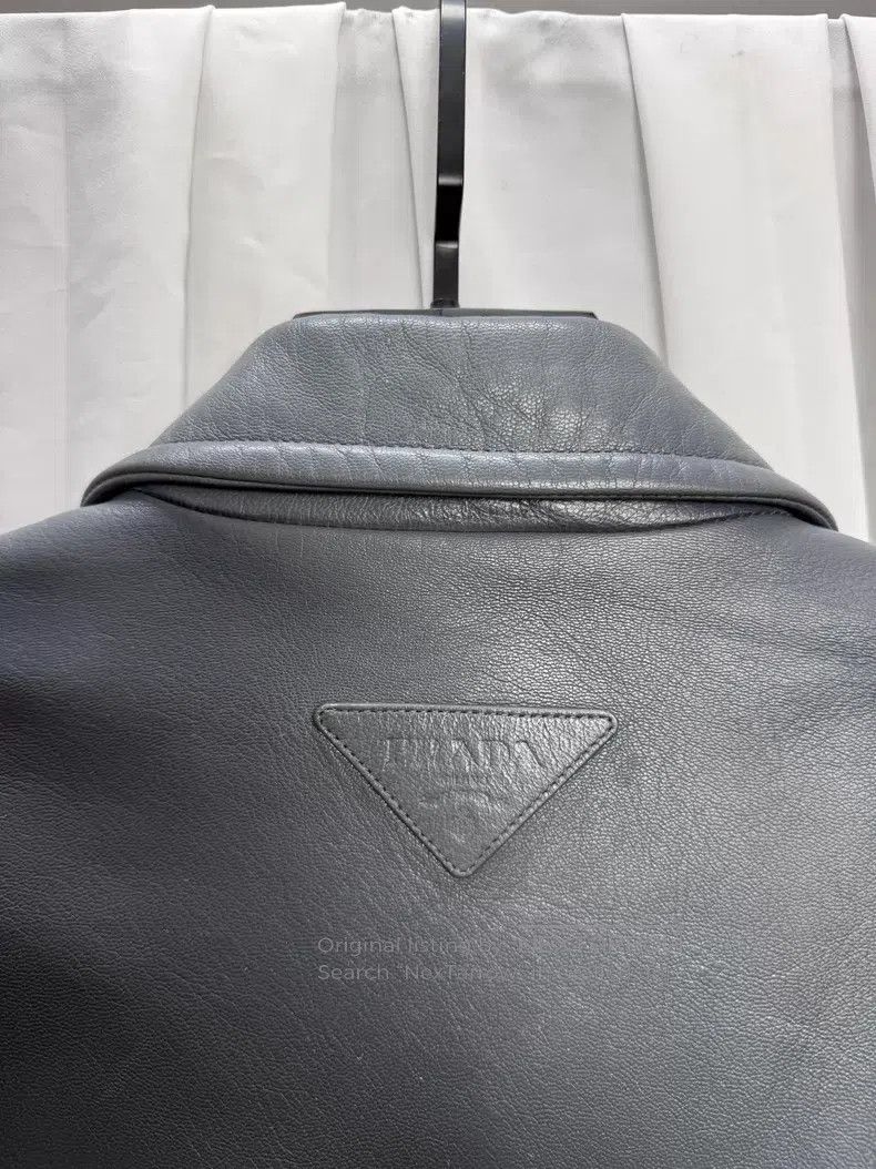 Prada Prada Size 44 Color-etched leather jacket with oversized sh Size US S / EU 44-46 / 1 - 6 Thumbnail