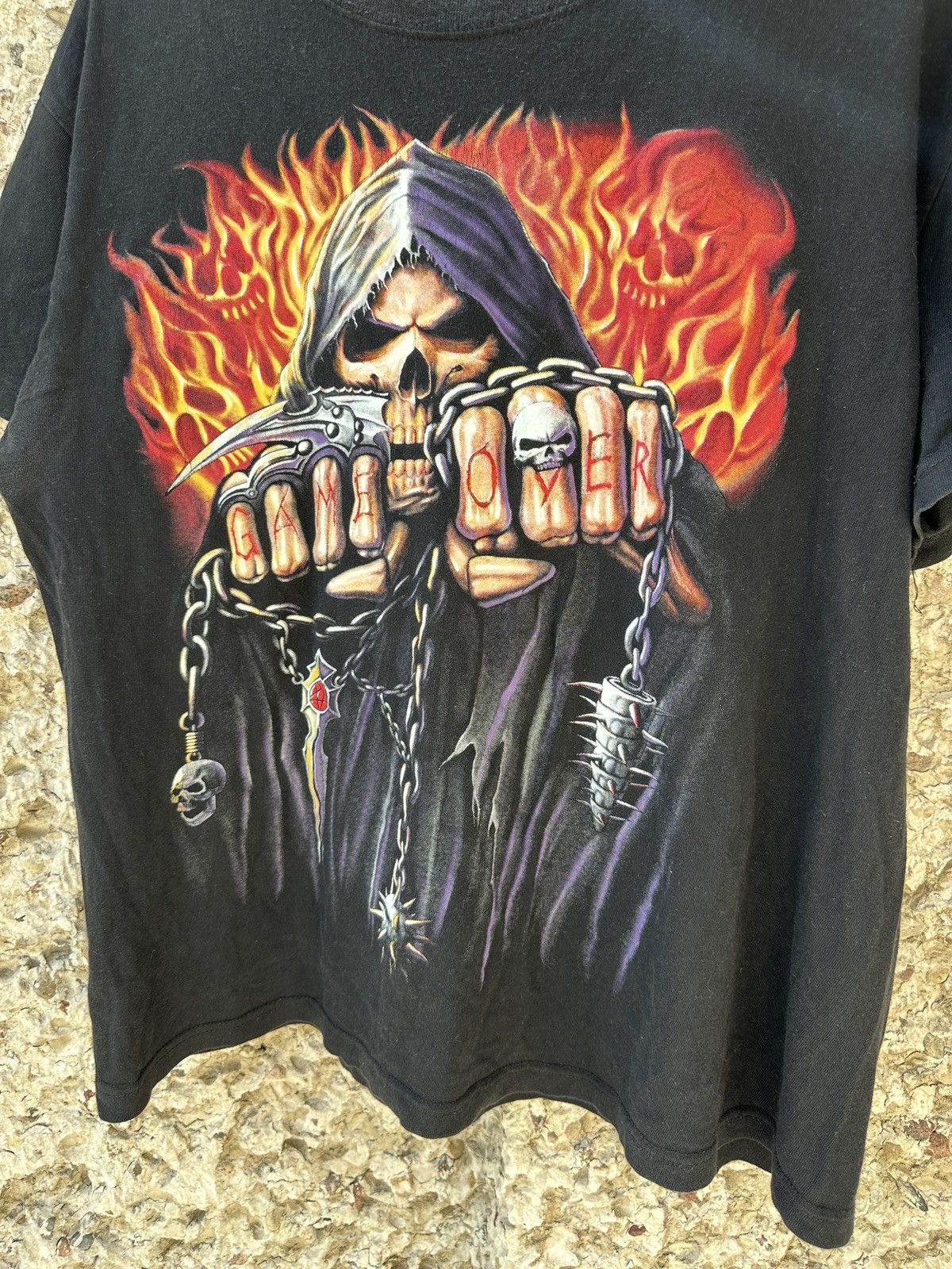 Vintage Vintage game over skeleton flames skull death tee T-shirt Size US L / EU 52-54 / 3 - 3 Thumbnail