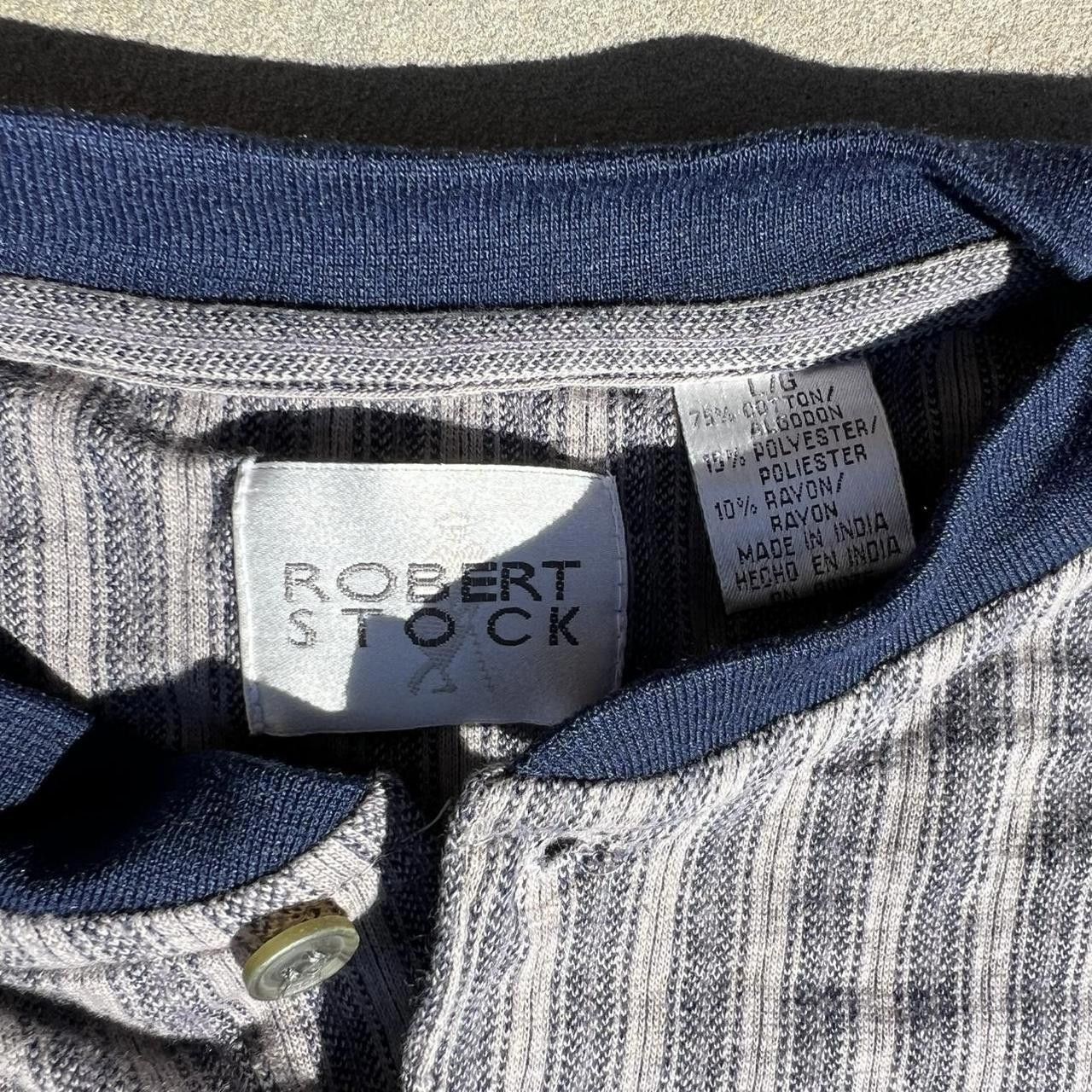 Vintage Vintage 90s Blue Tan Grey Vertical Striped Henley Size US L / EU 52-54 / 3 - 4 Thumbnail
