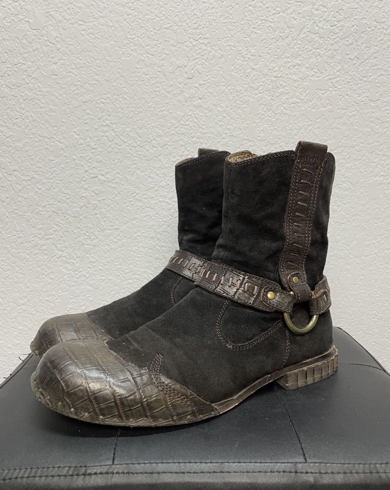 Pre-owned If Six Was Nine Vintage Italian As98 Rick Owens Style Leather Biker Boots In Brown