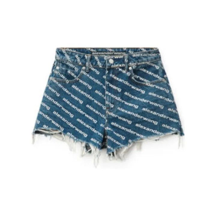 Alexander Wang Alexander Wang Logo Print Distressed Denim Shorts - Size 26" / US 2 / IT 38 - 1 Thumbnail