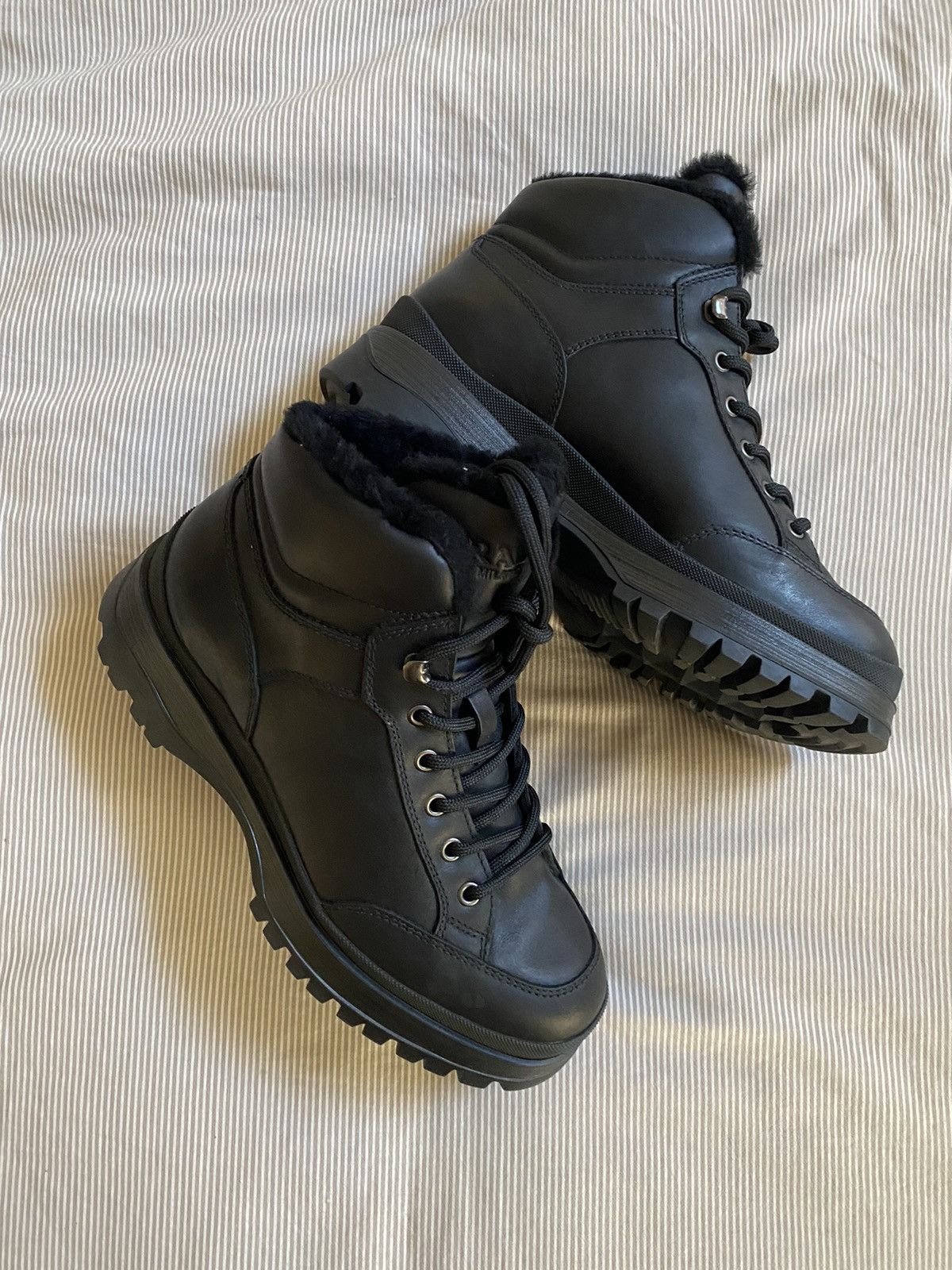 image of Prada Shearling Hiking Boots in Black, Men's (Size 6.5)