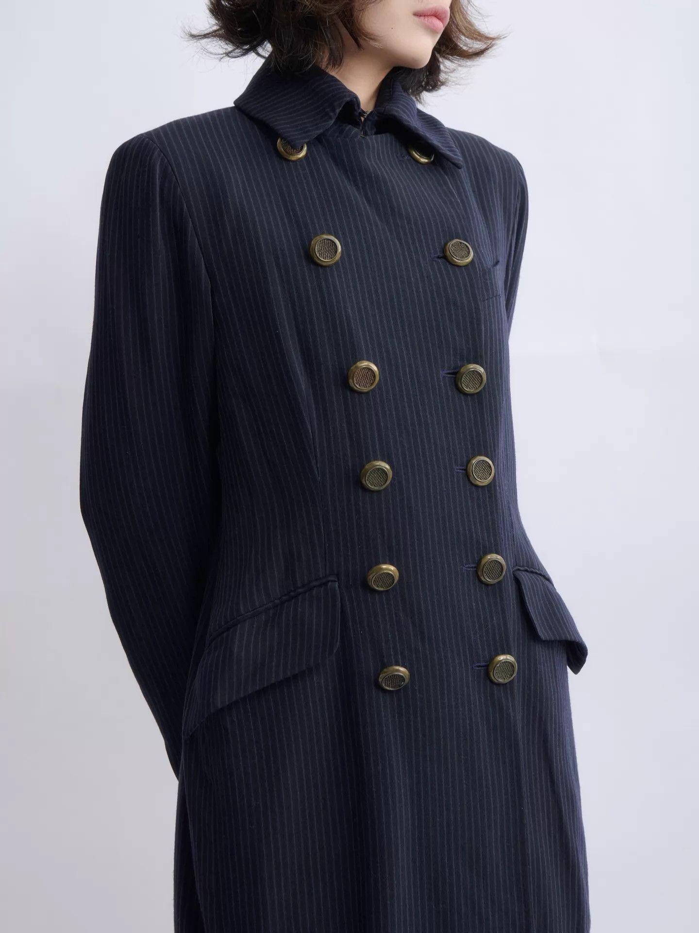 Romeo Gigli ROMEO GIGLI 1995AW Striped DB Long Coat 44 Size M / US 6-8 / IT 42-44 - 1 Thumbnail