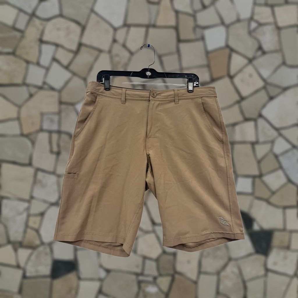 Vintage DaHui Khaki Performance Shorts Mens 34 Regular Flat Front 10in Inseam Polyester Spandex Khaki Vintage No Size US 34 / EU 50 - 1 Thumbnail