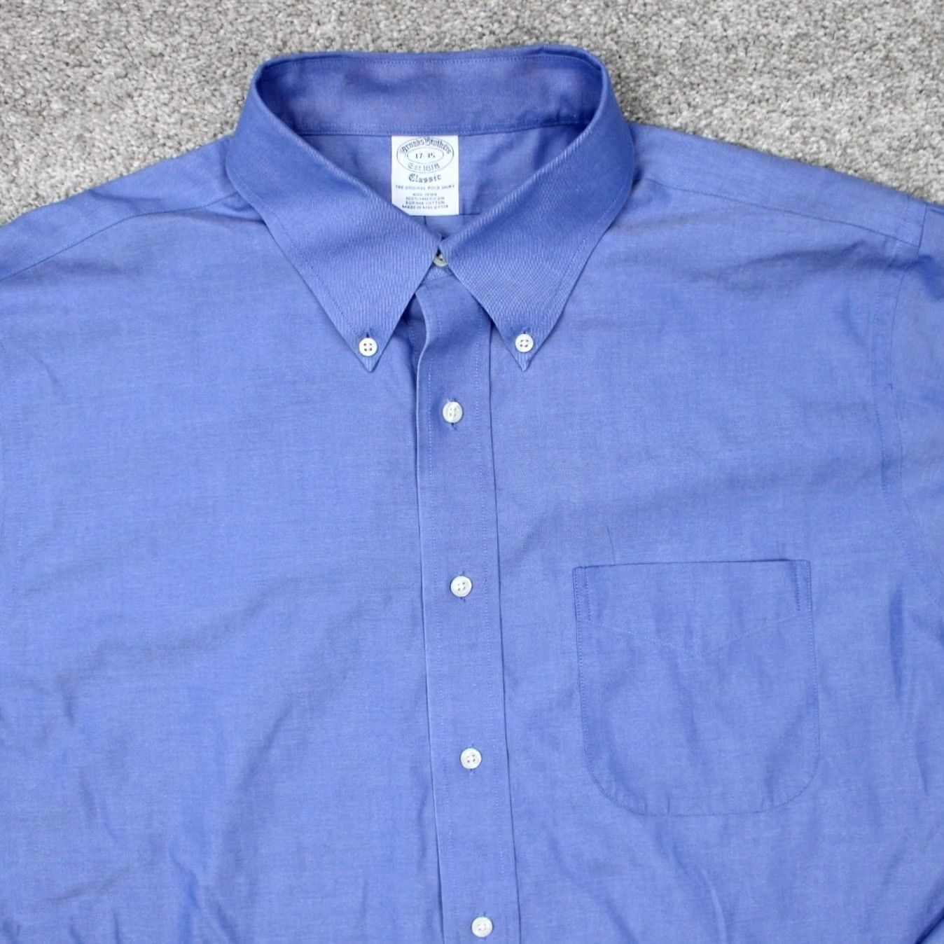 Brooks Brothers Brooks Brothers Dress Shirt Mens 17 35 Blue Non Iron 100% Cotton Regular Long Sleeve Button Closure Size 46R - 7 Thumbnail