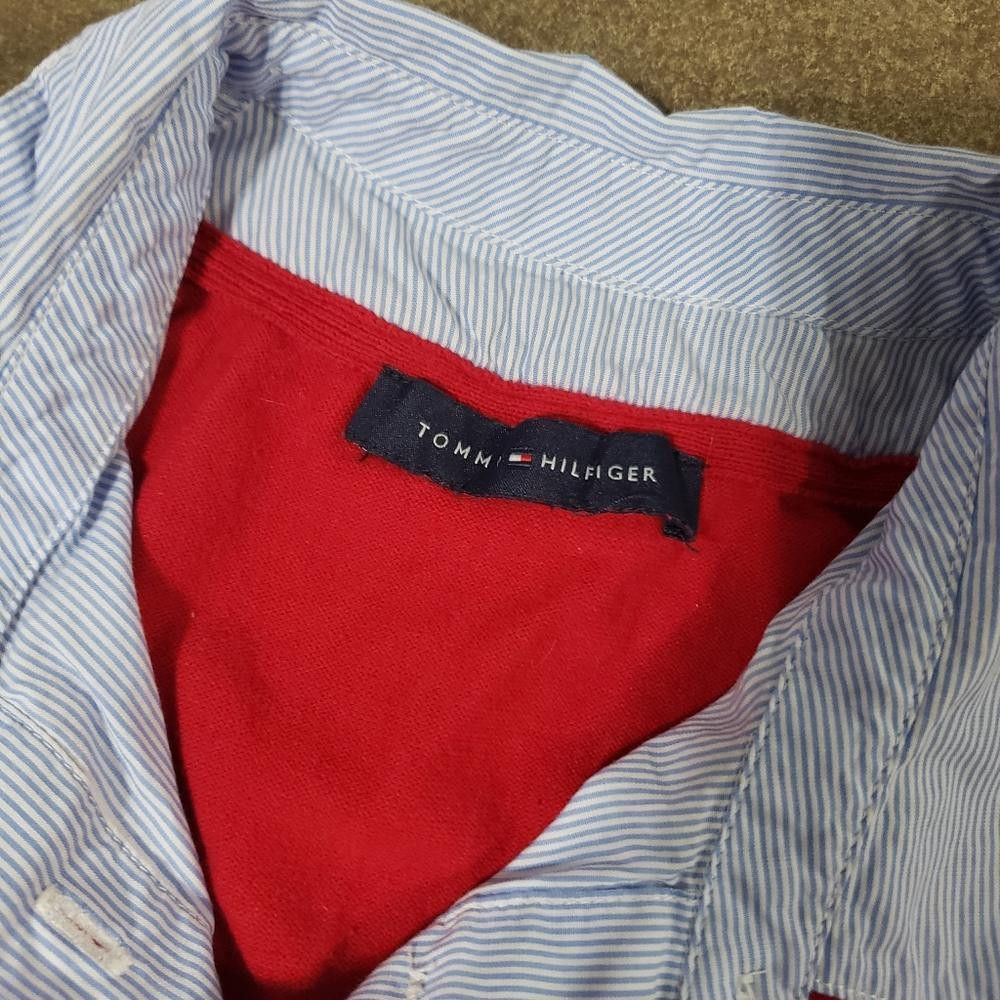 Tommy Hilfiger Red Blue Layered TH Vneck Sweater Size M / US 6-8 / IT 42-44 - 4 Thumbnail