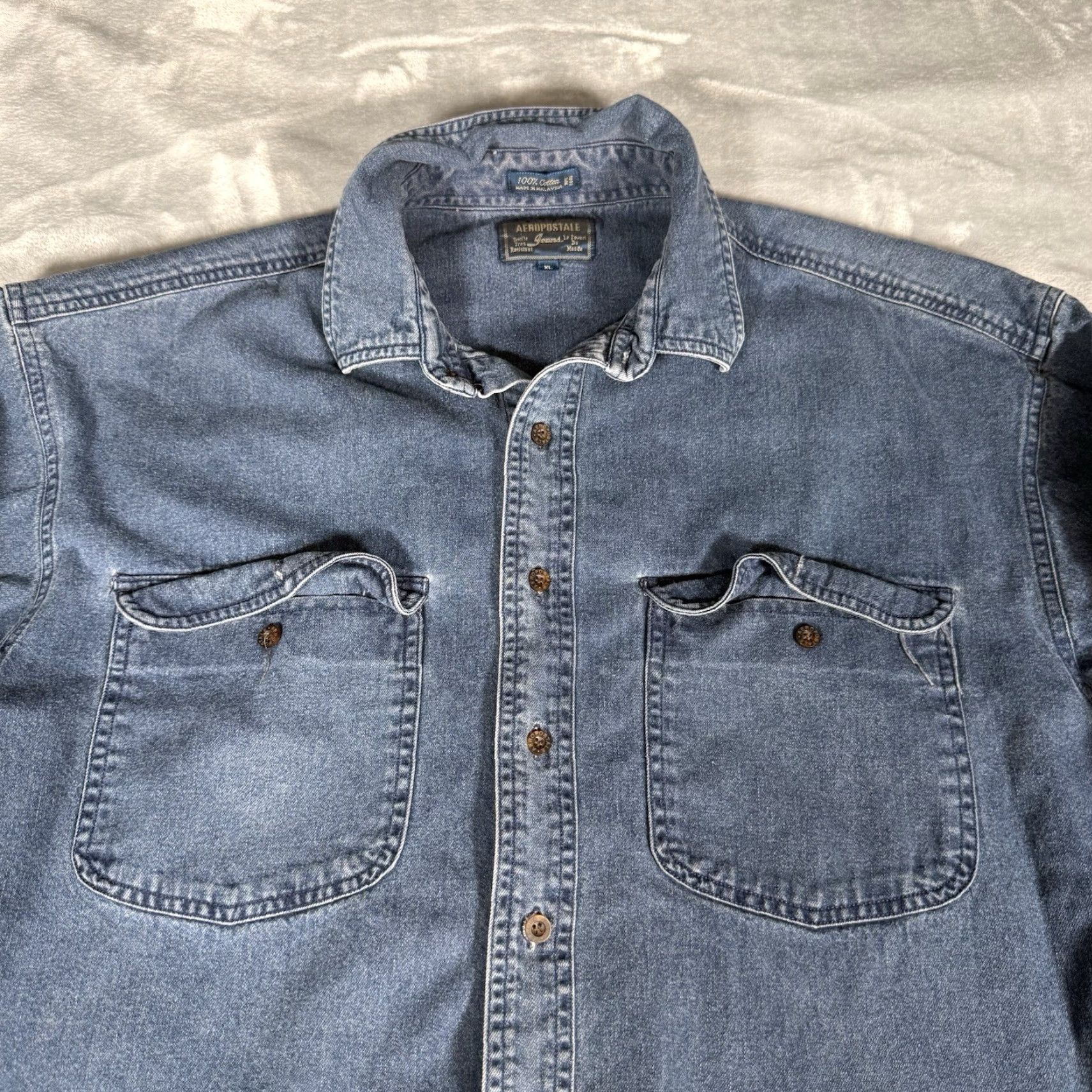 Aeropostale VINTAGE Aeropostale Denim Shirt Mens XL Blue 90s Button-Up Casual Pockets Cotton Denim Classic Solid 90s Mens XL Blue Size US XL / EU 56 / 4 - 2 Thumbnail