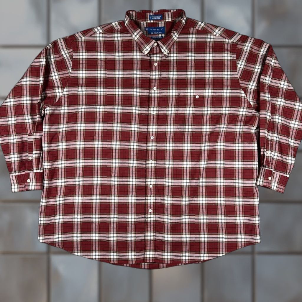 Vintage Towncraft Men 4XLT Flannel Plaid Button-Down Shirt Long Sleeve Casual Red 60% Cotton 40% Polyester Big & Tall with Pockets Size US XXL / EU 58 / 5 - 1 Thumbnail