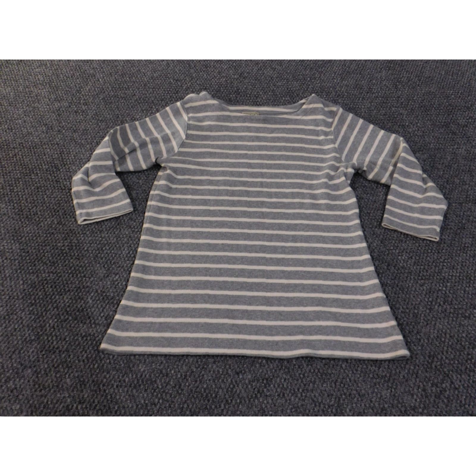 Vintage L.L. Bean Sweater Pullover Womens Medium Gray Striped Knit Stretch Outdoor Cotton Cable-Knit Long Sleeve Round Neck Womens Regular Size M / US 6-8 / IT 42-44 - 2 Thumbnail