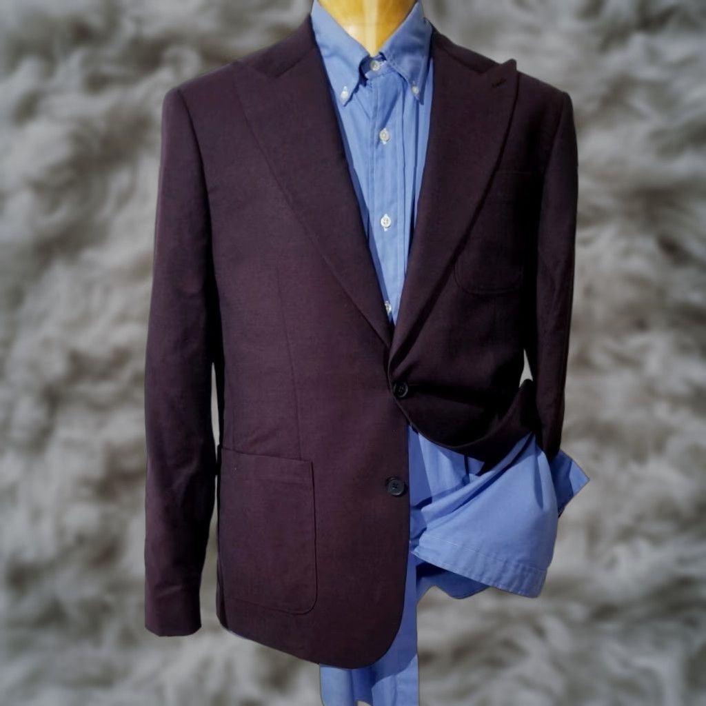 Express Express Sport Coat Jacket Purple Wool Stretch 40R Men Regular Single-Breasted Two-Button Peak Lapel Vintage No N/A Size US XXS / EU 40 - 1 Thumbnail