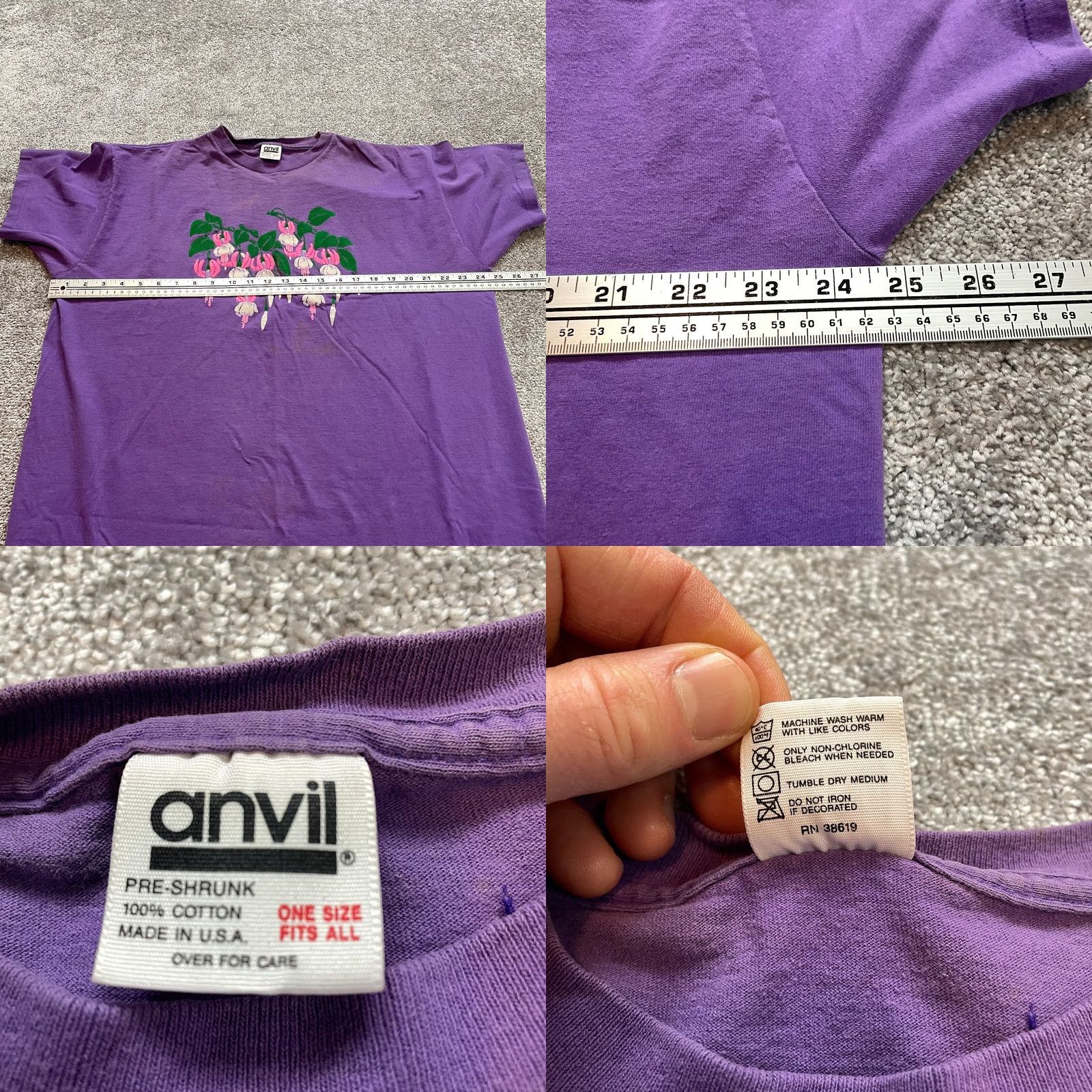 Anvil VINTAGE Anvil Tunic T Shirt Dress Womens One Size Purple Floral Short Sleeve Cotton Top Size ONE SIZE - 8 Thumbnail